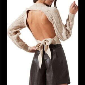 Cream Cable Knit Open Back Sweater